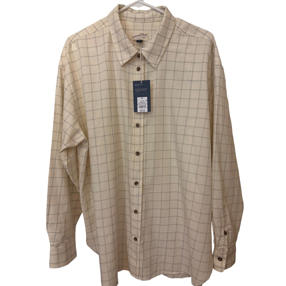 Universal Thread Mens XL Tan Windowpane Plaid Button Down Long Sleeve Shirt